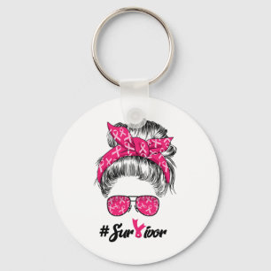 Cancer Awareness Warrior Believe Messy Bun Womens Keychain
