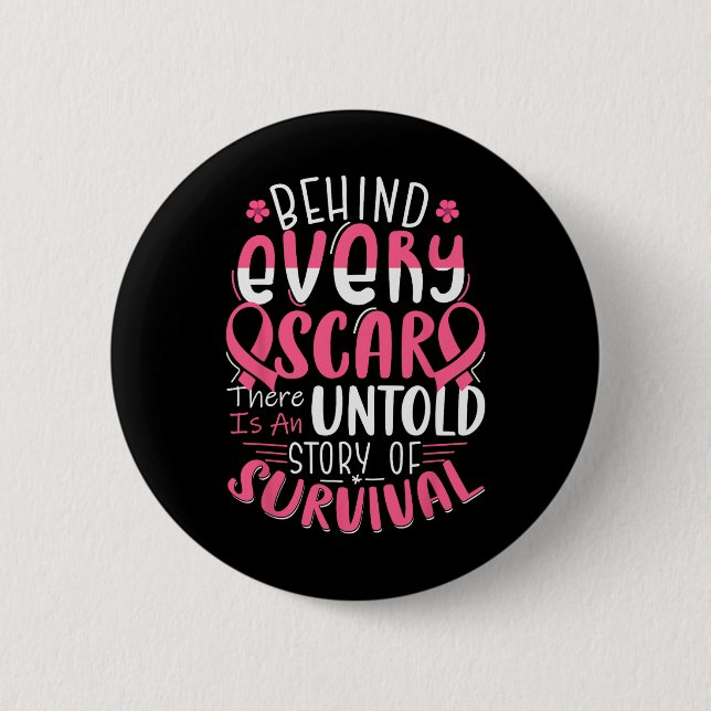 Cancer Awareness Warrior Pink Ribbon Breast Cancer Button (Front)