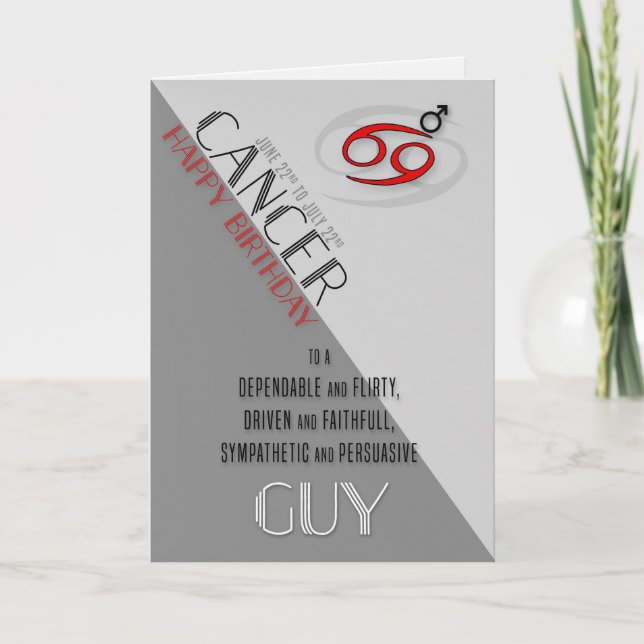 Cancer Birthday for Him June 22nd to July 22nd Card (Front)