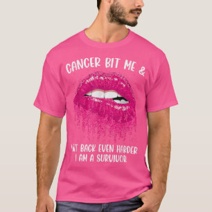 Cancer Bit Me I am a Survivor Biting Lips Breast C T-Shirt