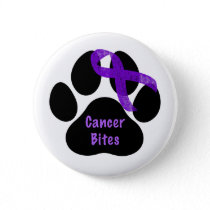 Cancer Bites Dog Paw Purple Ribbon Lymphoma Cancer Button