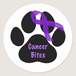 Cancer Bites Dog Paw Purple Ribbon Lymphoma Cancer Classic Round Sticker