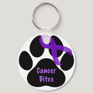 Cancer Bites Dog Paw Purple Ribbon Lymphoma Cancer Keychain