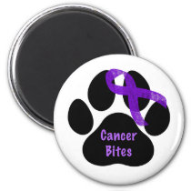 Cancer Bites Dog Paw Purple Ribbon Lymphoma Cancer Magnet