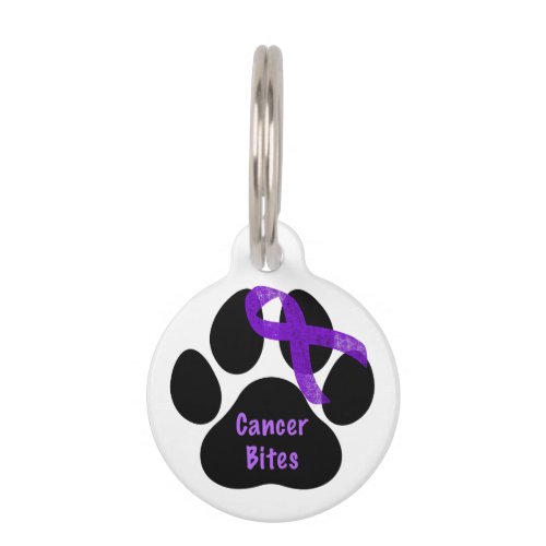 Cancer Bites Dog Paw Purple Ribbon Lymphoma Cancer Pet ID Tag