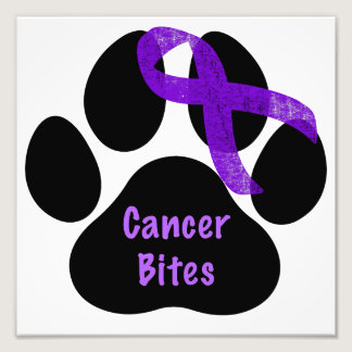 Cancer Bites Dog Paw Purple Ribbon Lymphoma Cancer Photo Print