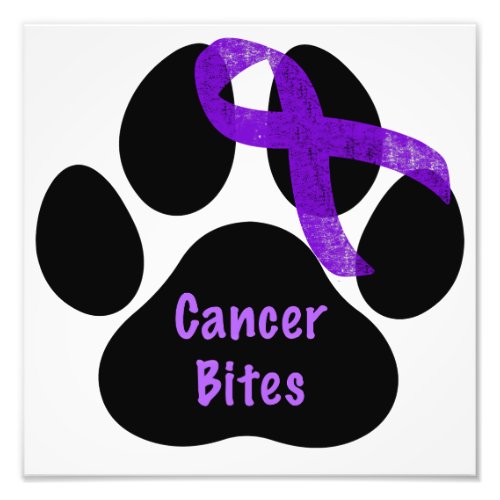 Cancer Bites Dog Paw Purple Ribbon Lymphoma Cancer Photo Print