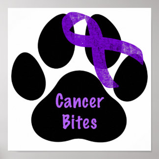 Cancer Bites Dog Paw Purple Ribbon Lymphoma Cancer Poster