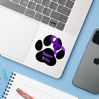 Cancer Bites Dog Paw Purple Ribbon Lymphoma Cancer Sticker