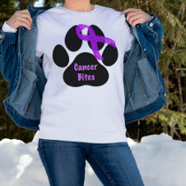 Cancer Bites Dog Paw Purple Ribbon Lymphoma Cancer T-Shirt