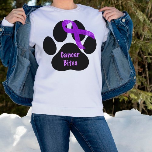 Cancer Bites Dog Paw Purple Ribbon Lymphoma Cancer T_Shirt