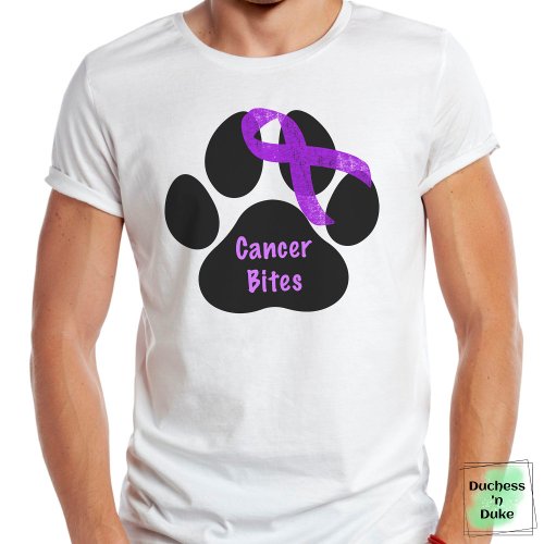 Cancer Bites Dog Paw Purple Ribbon Lymphoma Cancer T_Shirt