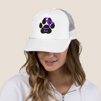 Cancer Bites Dog Paw Purple Ribbon Lymphoma Cancer Trucker Hat