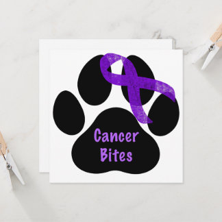 Cancer Bites Dog Paw Purple Ribbon Lymphoma Card