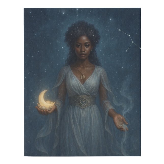 Cancer Black Goddess | Mystical Zodiac | Nurturer Faux Canvas Print (Front)