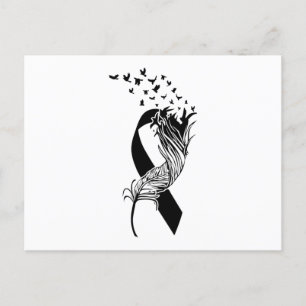 Cancer Black Ribbon Feather Birds Announcement Postcard