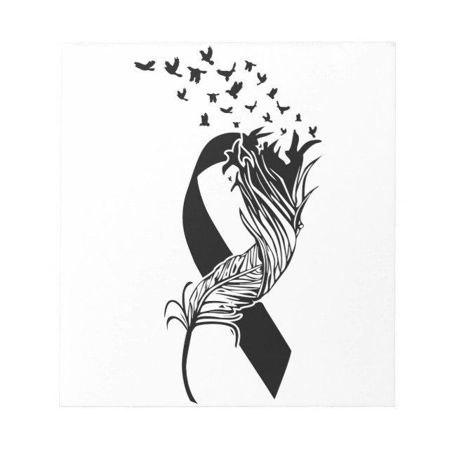 Cancer Black Ribbon Feather Birds Notepad (Front)
