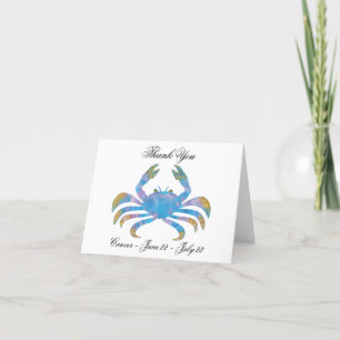 Cancer Blue Impressionist Painting Style with Gold Letterpress Thank You Card