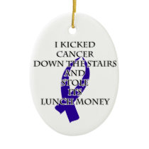Cancer Bully (Dark Blue Ribbon) Ceramic Ornament