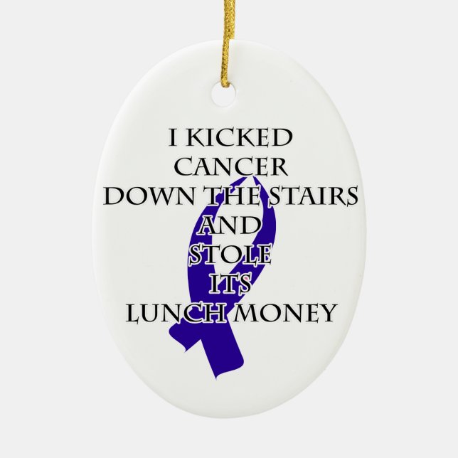 Cancer Bully (Dark Blue Ribbon) Ceramic Ornament (Front)