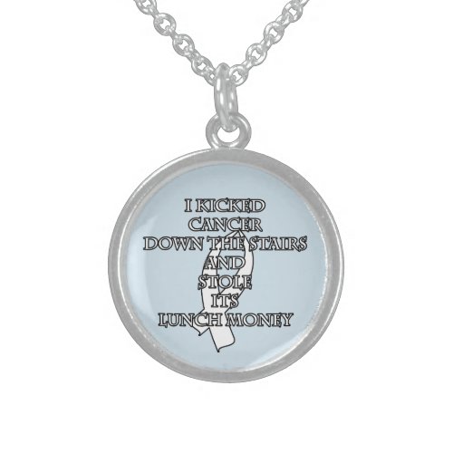 Cancer Bully White Ribbon Sterling Silver Necklace