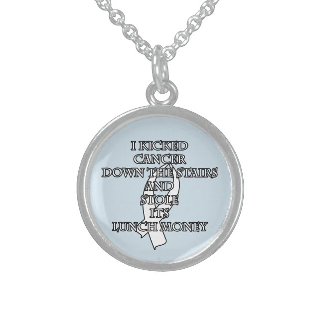 Cancer Bully (White Ribbon) Sterling Silver Necklace (Front)