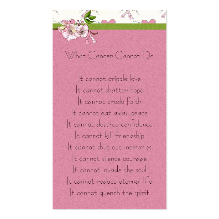 Pink Ribbon, Flowers & Dragonfly Survivor Business Card