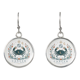 Cancer Celestial Crab Moon Botanical Zodiac Earrings
