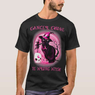 Cancer Chose Wrong Witch Black Cat Breast Cancer H T-Shirt