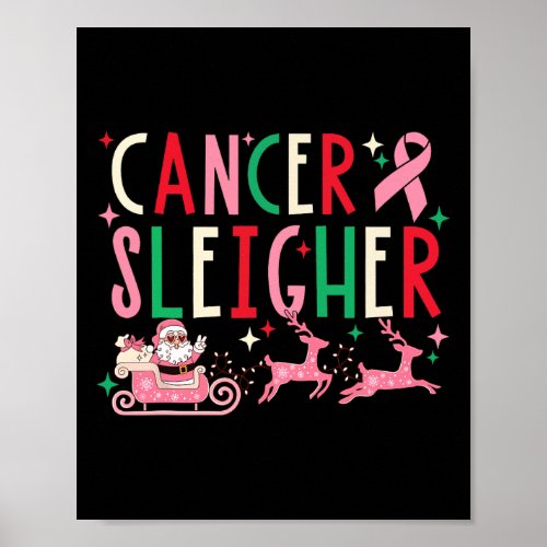 Cancer Christmas Pink Ribbon Santa Sleigh Reindeer Poster