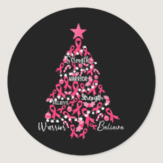 Cancer Christmas Tree Pink Ribbon Fight Awareness  Classic Round Sticker