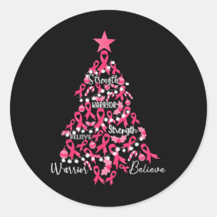 Cancer Christmas Tree Pink Ribbon Fight Awareness Classic Round Sticker