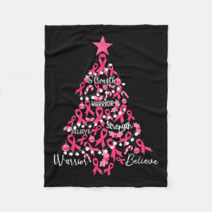 Cancer Christmas Tree Pink Ribbon Fight Awareness Fleece Blanket