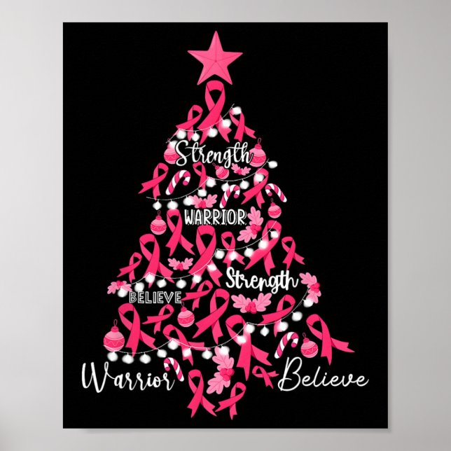 Cancer Christmas Tree Pink Ribbon Fight Awareness  Poster (Front)