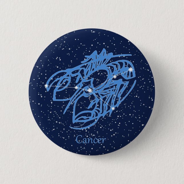 Cancer Constellation and Zodiac Sign with Stars Button (Front)
