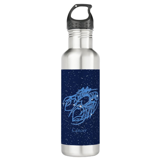 Cancer Constellation and Zodiac Sign with Stars Stainless Steel Water Bottle (Front)