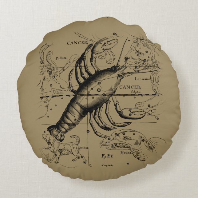 Cancer Constellation by Hevelius circa 1690 Round Pillow (Back)