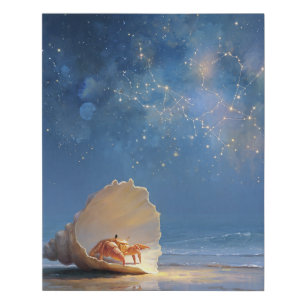 Cancer Constellation Crab Shell Beach Art Faux Canvas Print