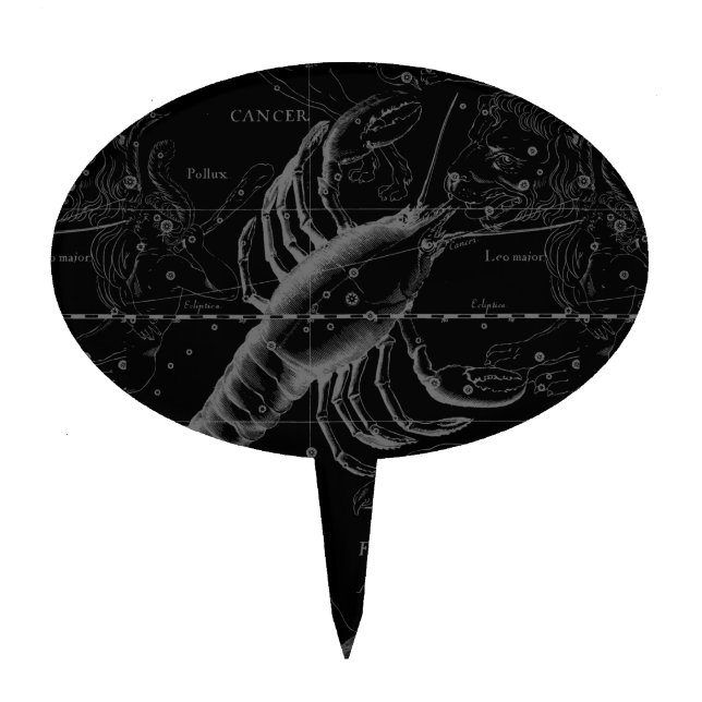 Cancer Constellation Hevelius 1690 on Black Cake Topper (Front)