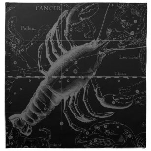 Cancer Constellation Hevelius 1690 on Black Cloth Napkin
