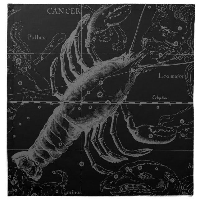 Cancer Constellation Hevelius 1690 on Black Cloth Napkin (Front)