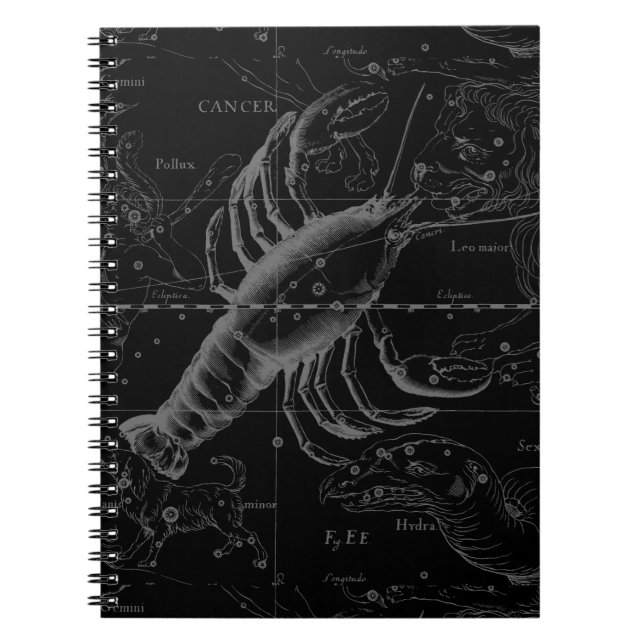Cancer Constellation Hevelius 1690 on Black Notebook (Front)