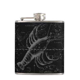 Cancer Constellation Map Black Hevelius circa 1690 Hip Flask