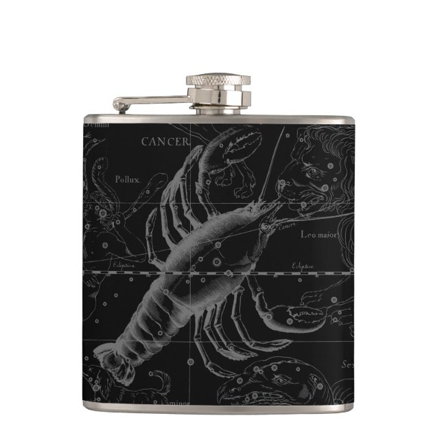 Cancer Constellation Map Black Hevelius circa 1690 Hip Flask (Front)