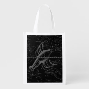 Cancer Constellation Map Black Hevelius circa 1690 Reusable Grocery Bag