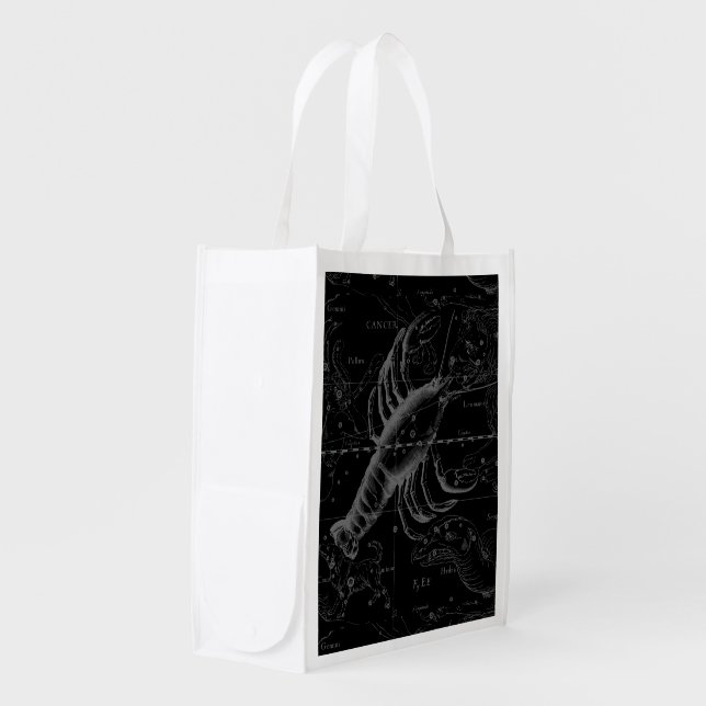 Cancer Constellation Map Black Hevelius circa 1690 Reusable Grocery Bag (Front Side)