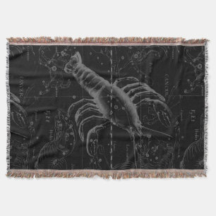 Cancer Constellation Map Black Hevelius circa 1690 Throw Blanket