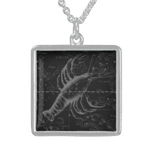 Cancer Constellation Vintage Engraving Hevelius Sterling Silver Necklace