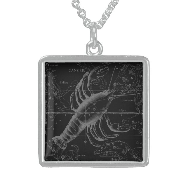 Cancer Constellation Vintage Engraving Hevelius Sterling Silver Necklace (Front)