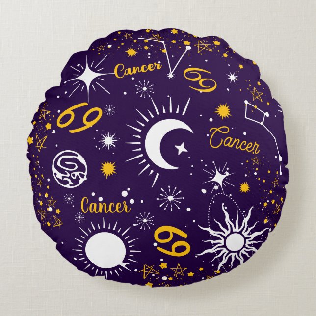 Cancer crab astrology birth sign zodiac universe round pillow (Front)